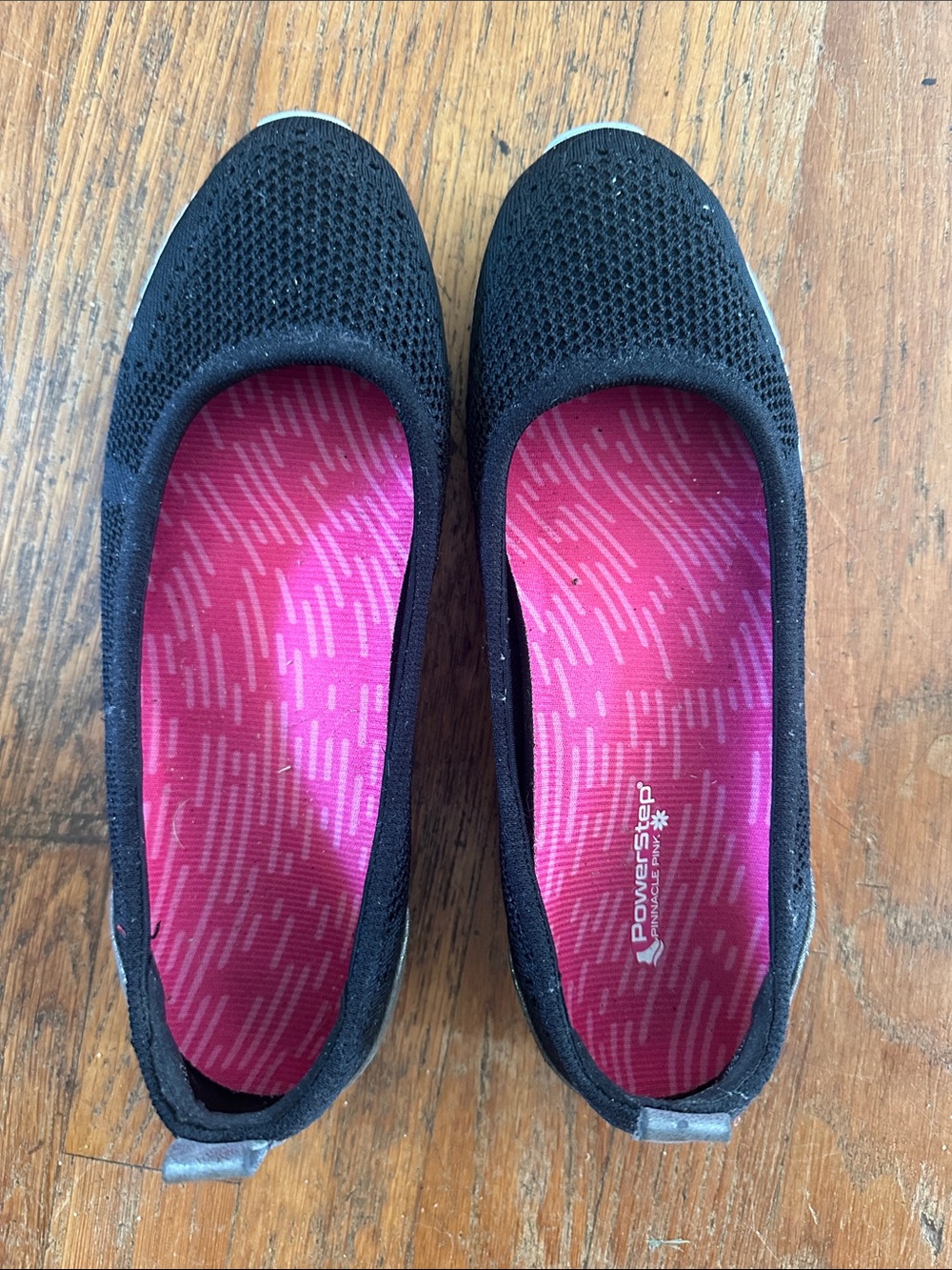Black Knit Slip-On Flats with Pink Cushioned Insole